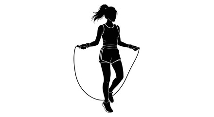 Silhouette of female athlete doing jumping rope exercise for fitness