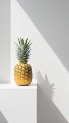 Fresh Pineapple on White Surface with Dramatic Shadow Play