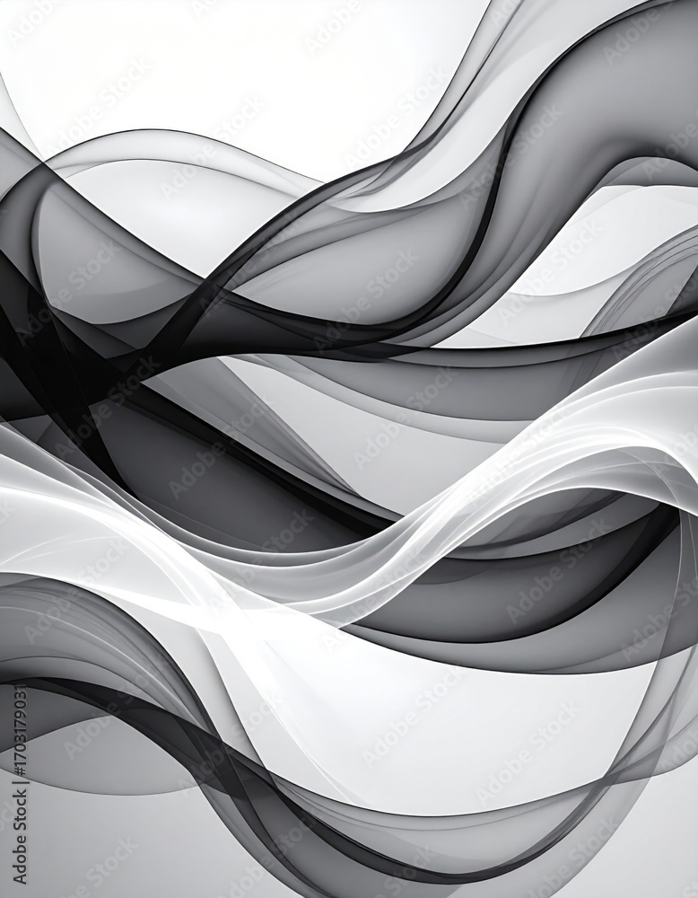 Poster elegant black and white abstract waves background with smooth dynamic textures