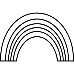 Simple black outline drawing of a rainbow on transparent background