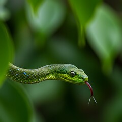 Fototapeta premium Emerald Assassin: A Green Viper's Gaze