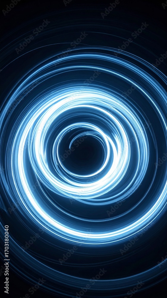 Poster glowing blue swirl pattern with circular light effects on a dark abstract background