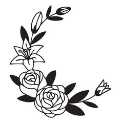 Black and white floral arc with roses and lily illustration