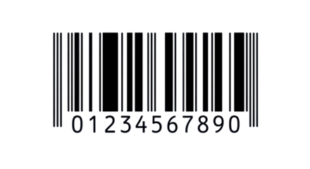 Barcode with number 01234567890 isolated PNG with Transparent Background