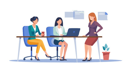 Obraz premium Three women in office meeting collaboration teamwork professional workplace concept art
