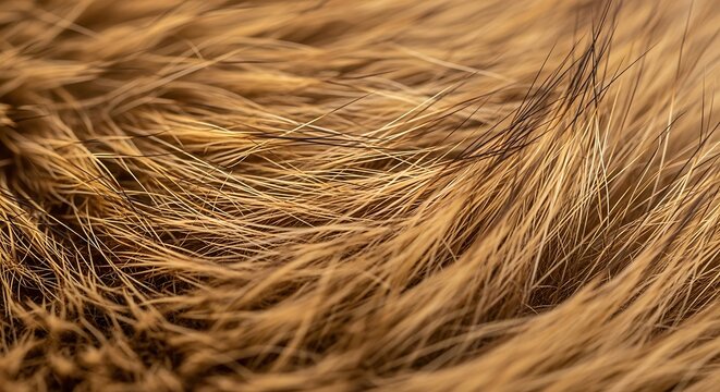 Close up macro shot of brown animal fur texture with golden highlights and soft focus background. - Powered by Adobe