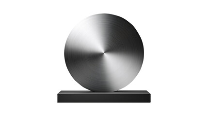 Brushed metal circular shape on black podium for product display
