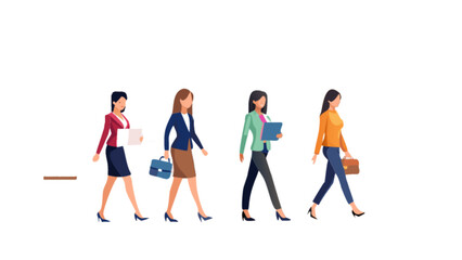 Illustration of business women walking to work in suits and carrying briefcases