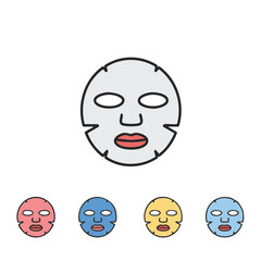 A collection of colorful sheet mask icons representing various skincare treatments and beauty routines for a refreshed complexion.