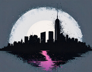 ミニマルな都市構造の線画の背後に、ノイズで形作られた幻影のようなもう一つの街が微かに揺れている都市の輪郭に宿るアブストラクトな風景描写