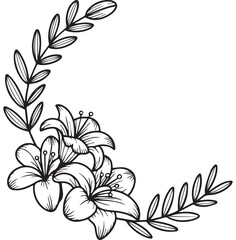 Black and white floral flourish with roses and lily