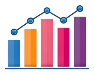Colorful bar graph with line chart on black background bar chart line graph