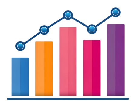Colorful bar graph with line chart on black background bar chart line graph - Powered by Adobe