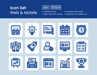 Corporate Web and Mobile Icon Set for Business Solutions