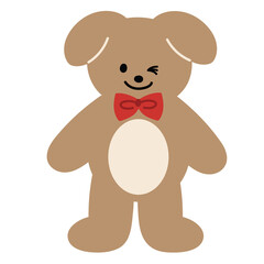 Illustration of puppy with red bow for Christmas, new year, festive winter season, dog cartoon, pet shop, vet, adopt and rescue animal, foster home, standee, pet costume, accessory, sticker, patch