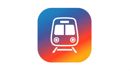 Dynamic modern train icon with vibrant gradient background, perfect for transportation apps, city transit, or journey planning services offering sleek visual appeal and clear identification.