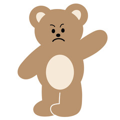 Obraz premium Illustration of angry teddy bear saying hello for expression, greeting card, mood, feeling, festive winter season, cartoon character, comic, mascot, standee, sticker, patch, zoo, souvenir shop
