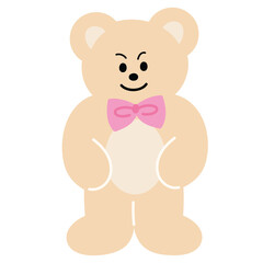 Illustration of teddy bear with pink bow for costume, accessory, Christmas, new year, festive winter season, cartoon character, comic, mascot, standee, sticker, patch, zoo, souvenir shop, expression