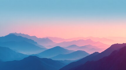 Soft hues blend seamlessly across distant mountain ranges, evoki