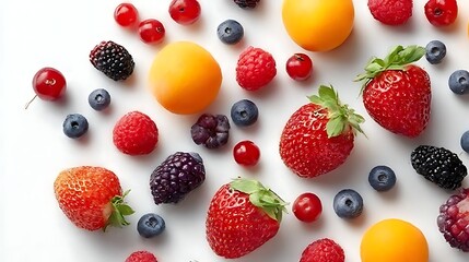 Vibrant assortment of fresh fruits showcasing colorful flavors on a white background