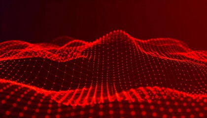 Red, three-dimensional, connected network resembling a mountain range, with dots and lines, against a dark background