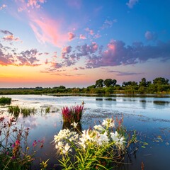 Serene sunset over a tranquil lake (1)