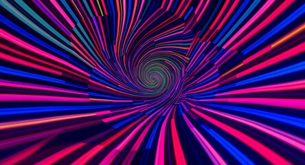 Vibrant Abstract Neon Light Tunnel Vortex with Dynamic Speed Lines.
