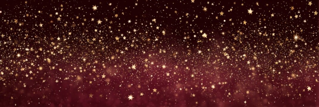 Glittering gold stars on deep maroon background creating a magical and enchanting night sky atmosphere for celebrations - Powered by Adobe