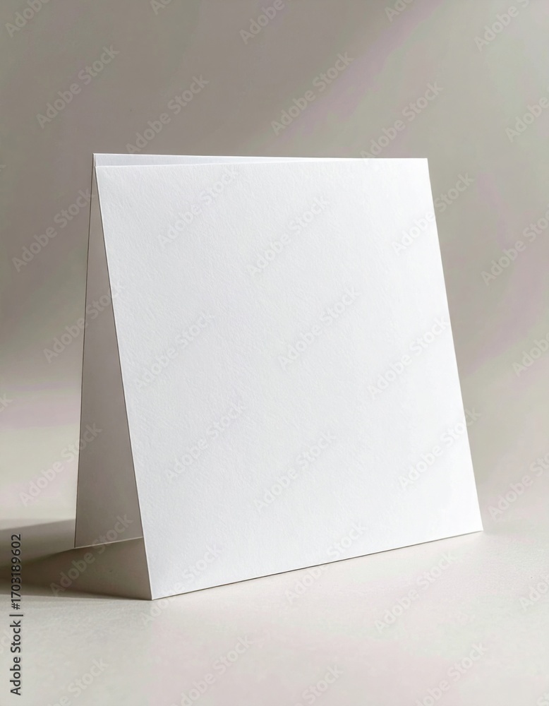 Poster clean white folded card on table with neutral background for mockup presentation