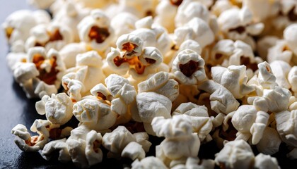 Freshly Popped Corn in Close-Up on Dark Background for Snacks