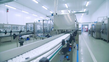 Modern Industrial Production Line in Bright Pharmaceutical Facility