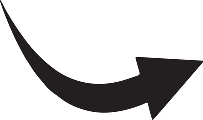 arrow, curve, pointing, direction, symbol, graphic, design, isolated, white background, movement, change, progress, down, right, simple, bold, black, icon, shape, vector, illustration, abstract, navig