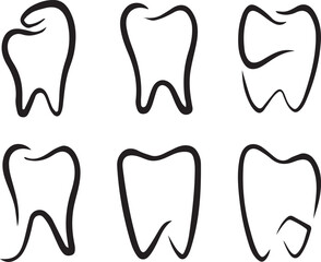 tooth, teeth, dental, dentistry, icon, symbol, outline, line art, drawing, abstract, health, hygiene, care, medical, white background, set, collection, graphic, illustration, design, element, clean, s