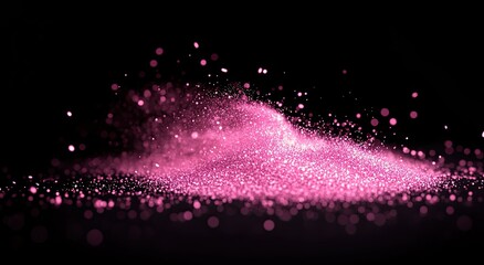 Pink dust particles on a black background, with a dark pink glowing neon light
