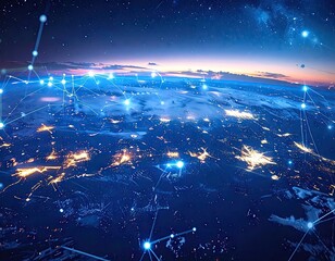 Global Network Connections at Night Earth From Space