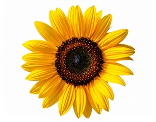 Fototapeta premium Close Up of a Vibrant Yellow Sunflower Bloom Isolated on White Background in Bright Sunlight