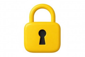 Yellow 3d padlock representing data protection and access control, isolated on a transparent background