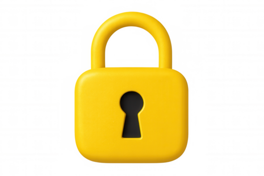 Yellow 3d padlock representing data protection and access control, isolated on a transparent background - Powered by Adobe
