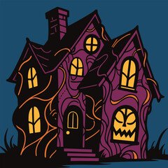 A Halloween haunted house flat illustration where ghosts 