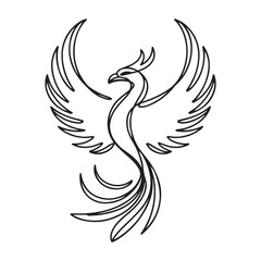 One continuous line Art drawing of elegant phoenix bird for company logo identity. Business icon concept from animal shape. with white background