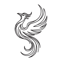 One continuous line Art drawing of elegant phoenix bird for company logo identity. Business icon concept from animal shape. with white background