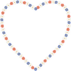 Heart shaped floral border with red white and blue flowers