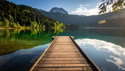 Calm lake, mountain vista
