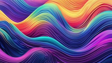 Abstract colorful wavy lines rendered in striated 3d creating dynamic visual effects