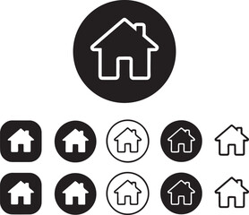 house, home, icon, symbol, real estate, building, property, residence, dwelling, architecture, graphic, design, set, collection, black, white, outline, circle, square, isolated, white background, illu