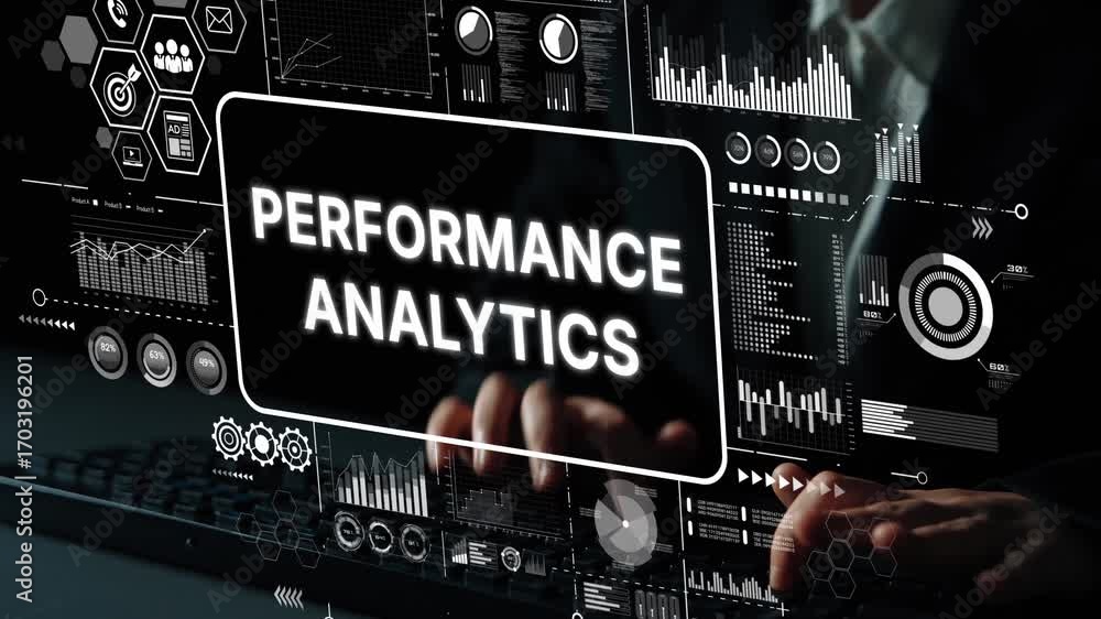 Poster performance analytics dashboard with charts and data insights for business intelligence and strategi