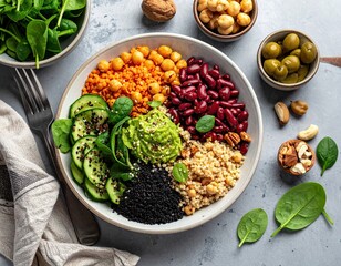Healthy Gut Diet: Colorful Fermented Foods and Leafy Greens Bowl