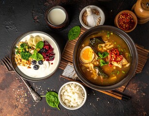 Healthy Gut Foods: Yogurt Parfait and Asian Soup Bowl