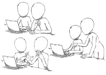 PC前でミーティングする人達3種②