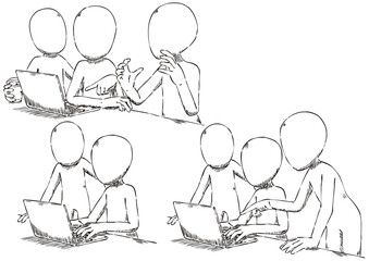 PC前でミーティングする人達3種